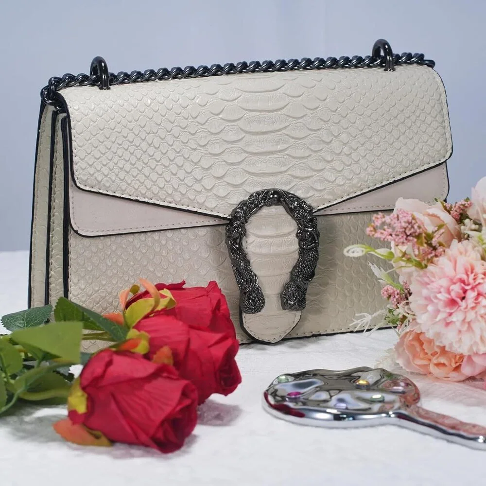⚡ Women's Snake Vegan Leather Print Casual Fashion Satchel White Crossbody Bag